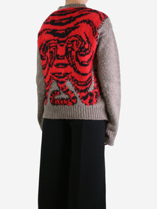 Joseph Red and brown wool-blend tiger jumper - size M