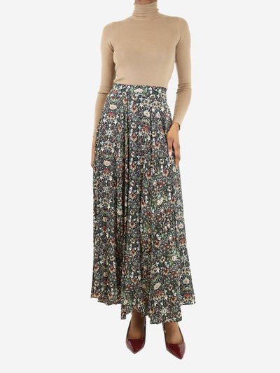 Multi floral-printed pleated maxi skirt - size UK 6