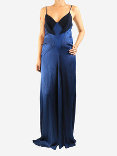 Blue silk cloque maxi slip dress - size UK 12 Dresses Roland Mouret Archive 
