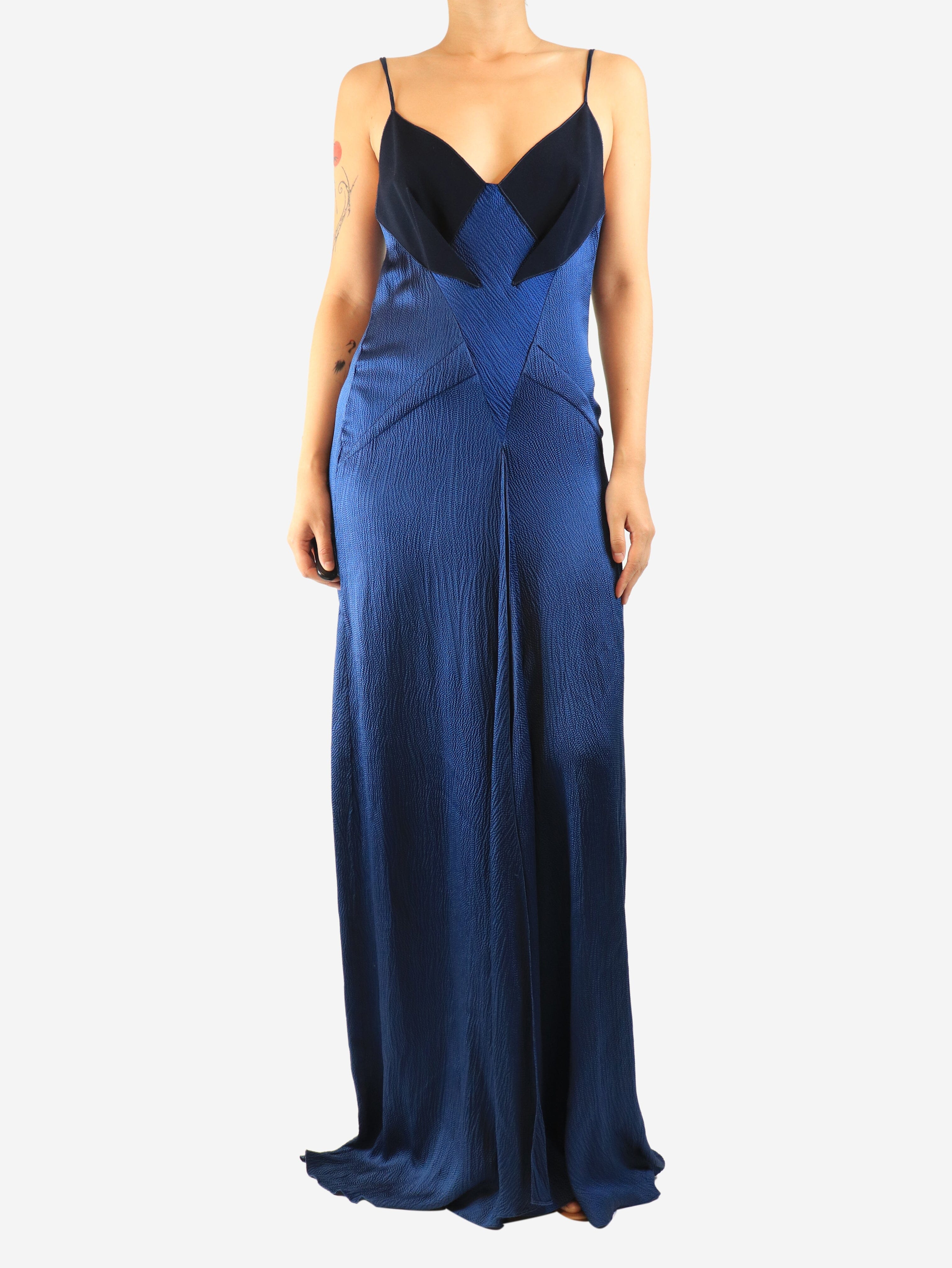 Blue silk cloque maxi slip dress - size UK 12 Dresses Roland Mouret Archive 