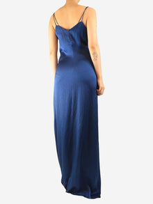 Blue silk cloque maxi slip dress - size UK 12 Dresses Roland Mouret Archive 