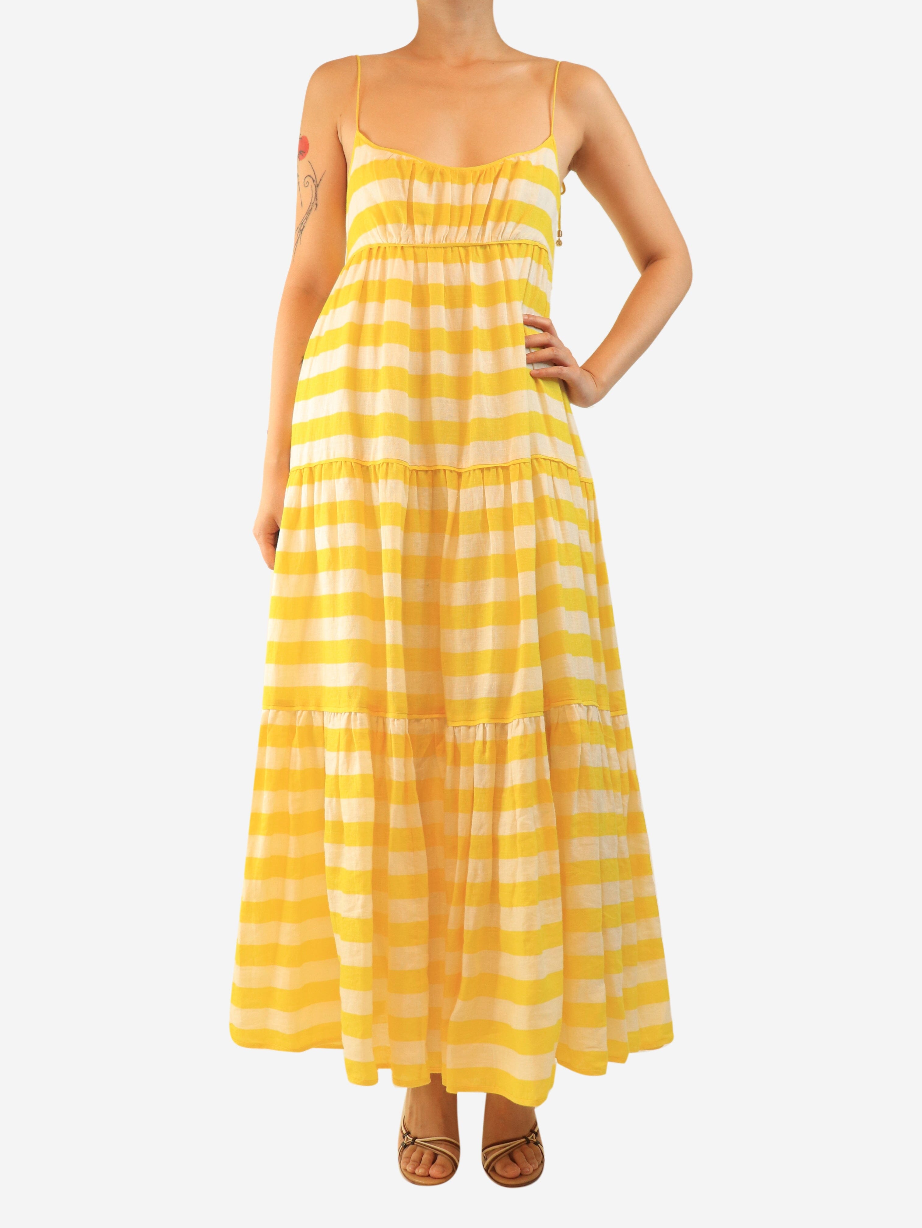 Yellow striped linen tiered dress - size UK 10 Dresses Zimmermann 