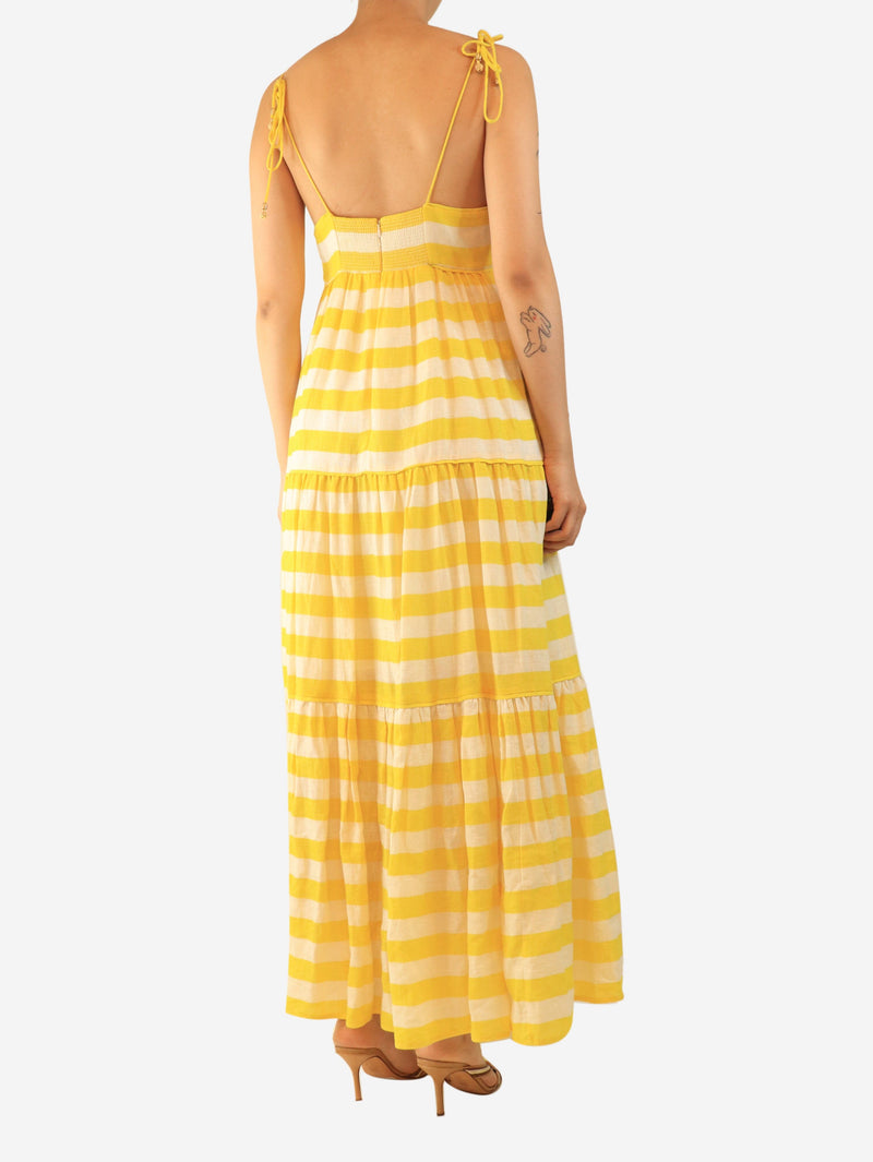 Yellow striped linen tiered dress - size UK 10 Dresses Zimmermann 