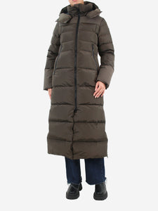 Goldbergh Khaki hooded puffer long coat - size UK 8