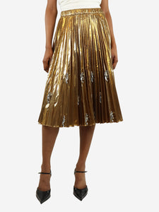 No. 21 Gold pleated bejewelled midi skirt - size UK 6