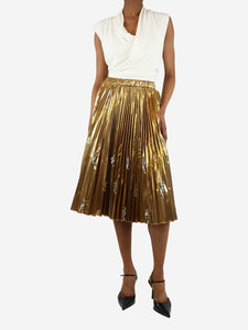 No. 21 Gold pleated bejewelled midi skirt - size UK 6