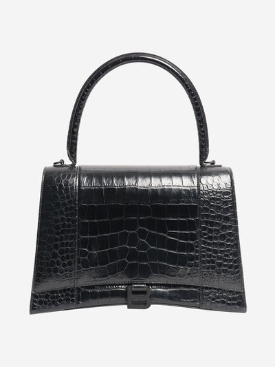 Black Hourglass croc-embossed leather 2way bag Top Handle Bags Balenciaga 