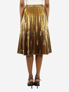 No. 21 Gold pleated bejewelled midi skirt - size UK 6