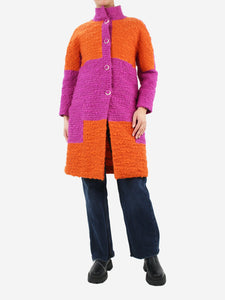 Bottega Veneta Purple and orange two-tone wool-blend coat - size UK 12