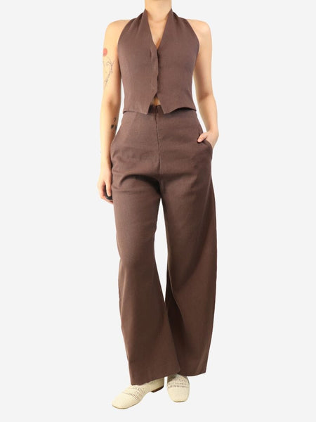 Brown halterneck top and trouser set - size UK 8 product image