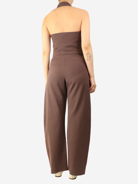 Brown halterneck top and trouser set - size UK 8 alternate image