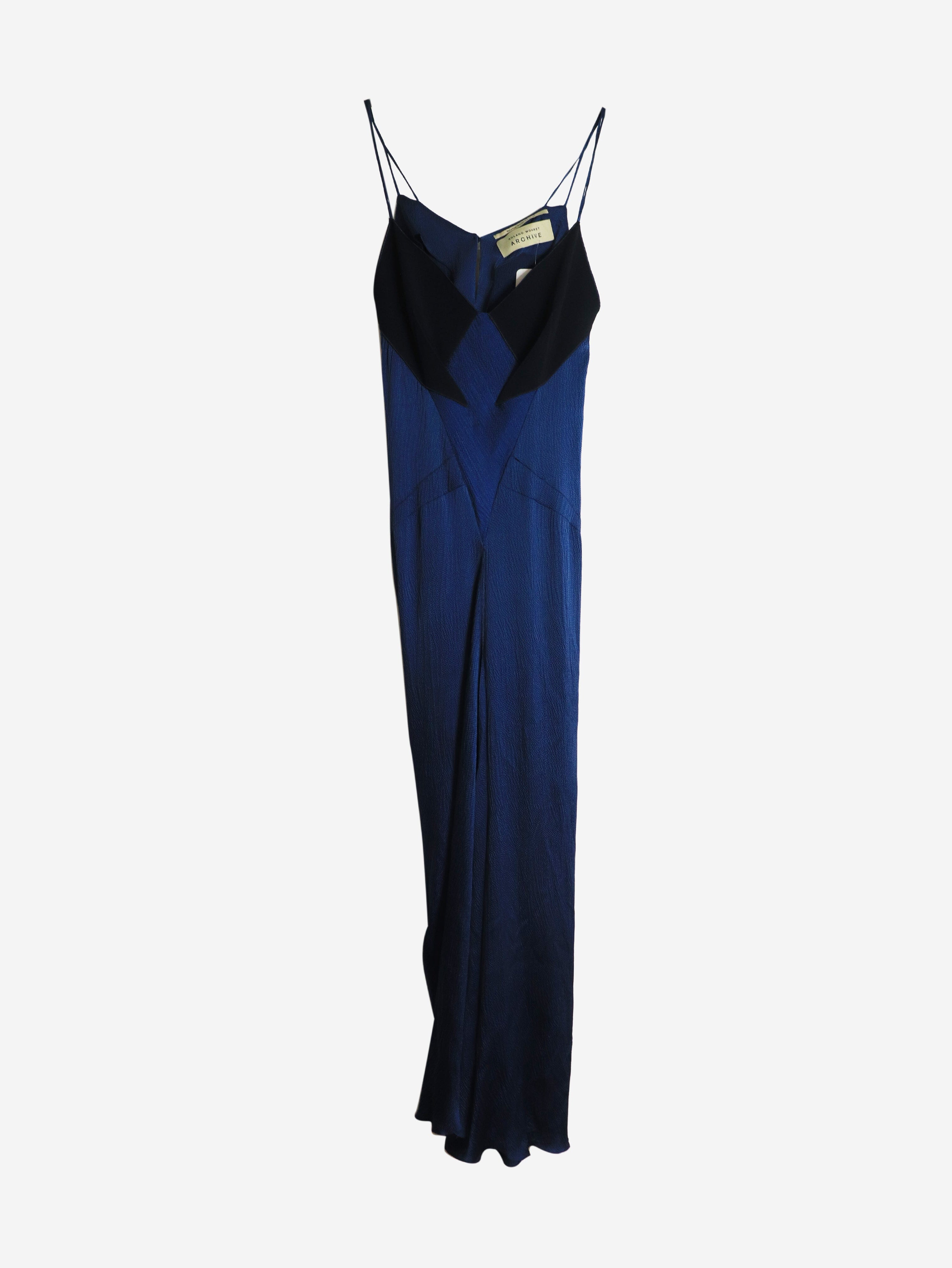 Blue silk cloque maxi slip dress - size UK 12 Dresses Roland Mouret Archive 