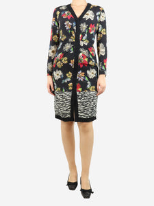 Etro Black ruched printed midi dress - size UK 10