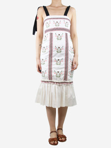 Lug Von Siga White floral embroidered midi dress - size UK 8