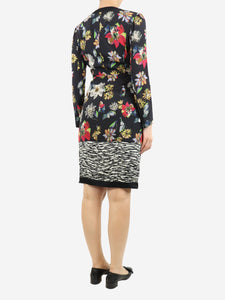 Etro Black ruched printed midi dress - size UK 10