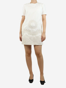 Stella McCartney White embroidered midi dress - size UK 8