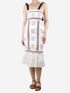 Lug Von Siga White floral embroidered midi dress - size UK 8