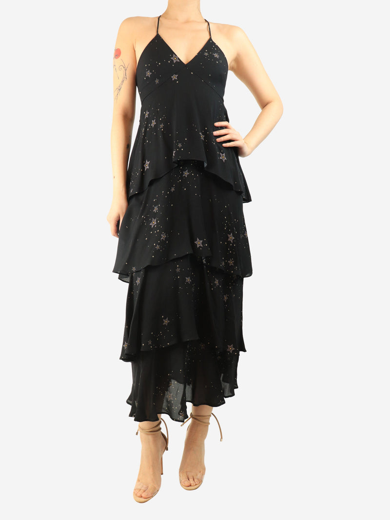 Black star-print tiered slip dress - size UK 8 Dresses A.L.C. 