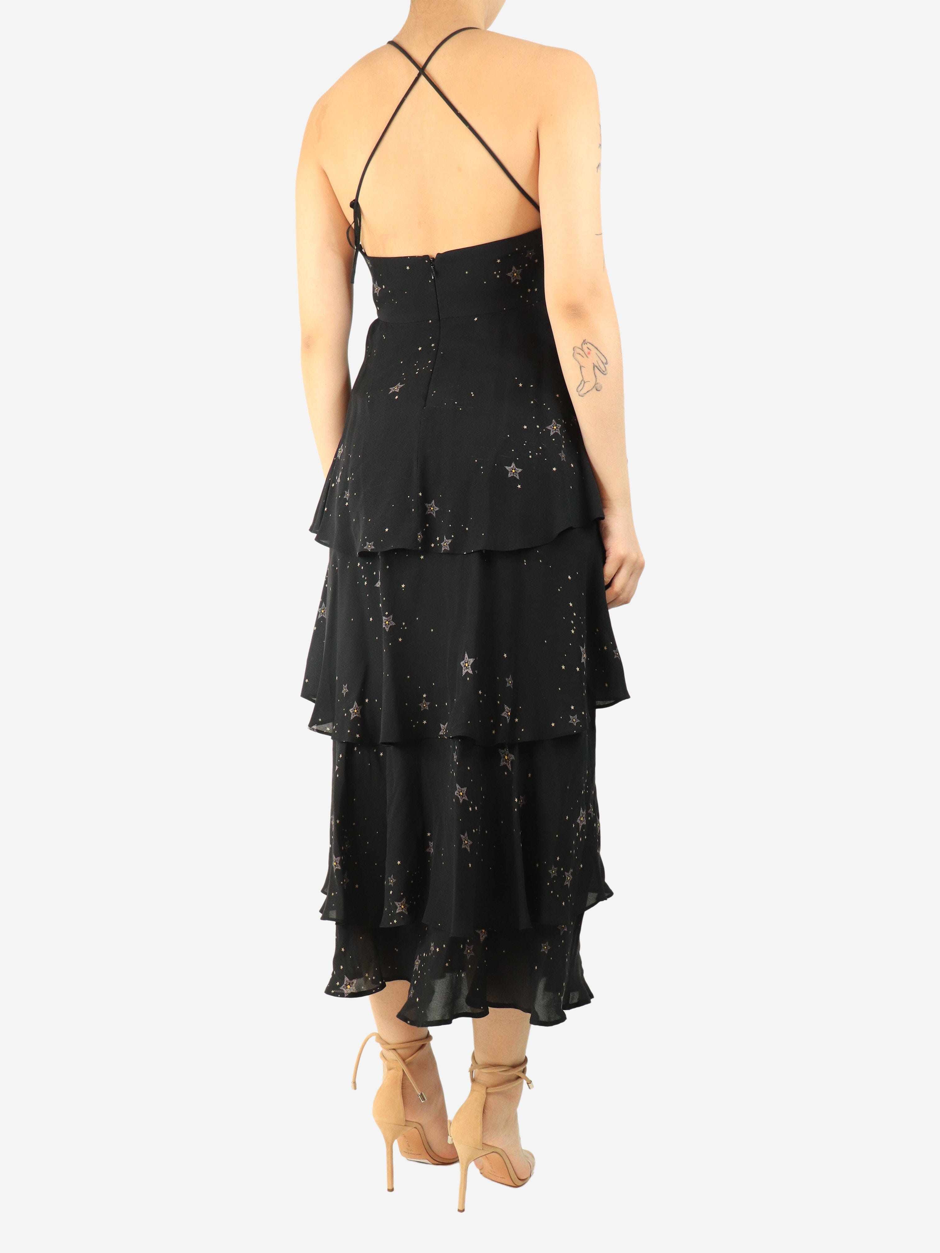 Black star-print tiered slip dress - size UK 8 Dresses A.L.C. 