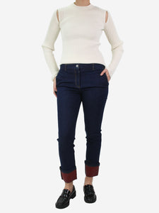 Bottega Veneta Blue cropped contrasting cuff jeans - size UK 10