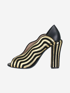 Fendi Black and gold wavy open-toe pumps - size EU 41