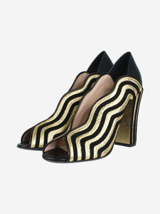 Fendi Black and gold wavy open-toe pumps - size EU 41