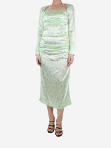 Ganni Light green floral ruched dress - size UK 8
