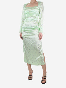 Ganni Light green floral ruched dress - size UK 8