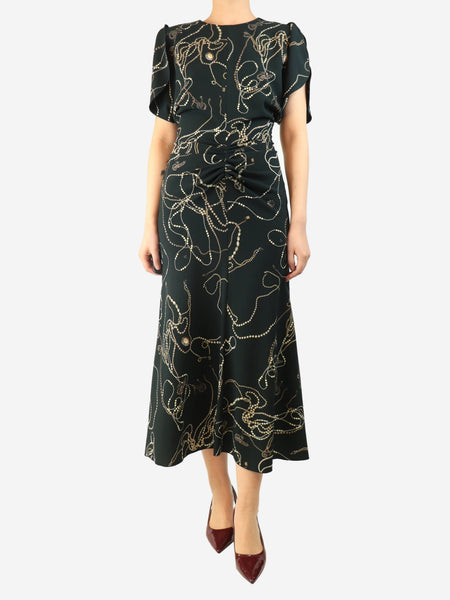 Dark pine gathered waist midi dress - size UK 10 product image
