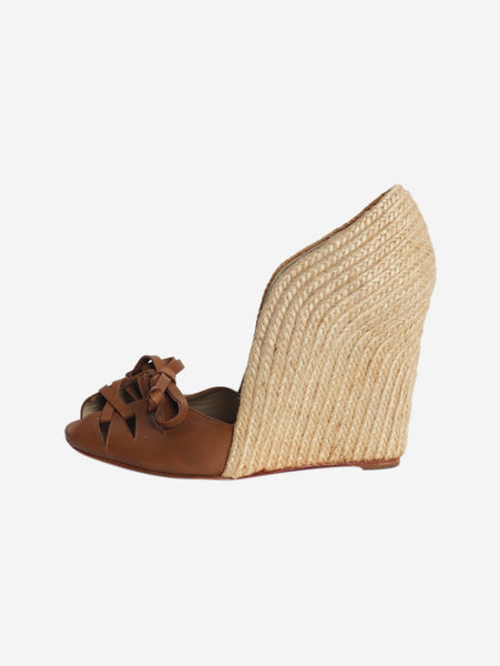 Brown tie front espadrille wedges - size EU 39 (UK 6) product image