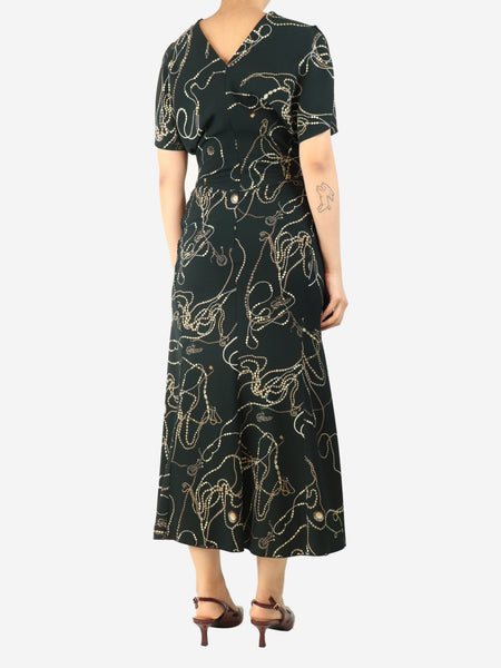 Dark pine gathered waist midi dress - size UK 10 alternate image