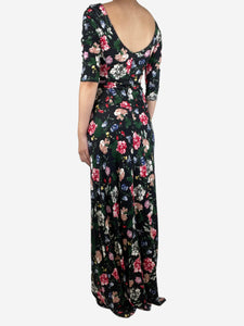 Erdem Black floral-printed jersey maxi dress - size UK 10