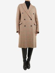 Joseph Brown double-breasted houndstooth coat - size UK 8