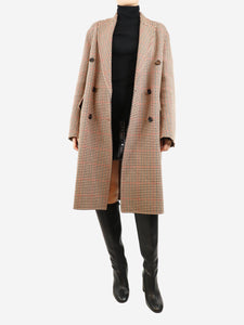 Joseph Brown double-breasted houndstooth coat - size UK 8