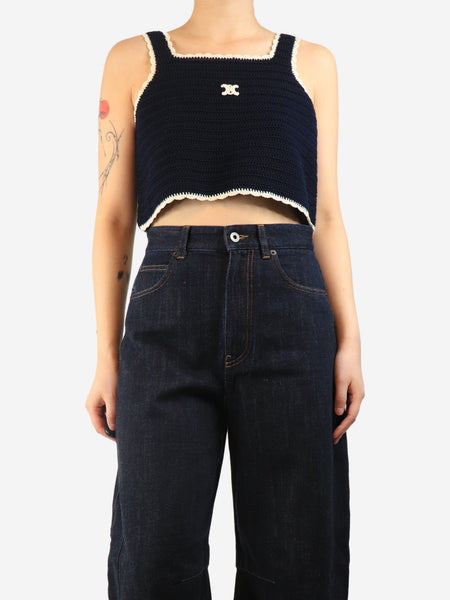 Navy crochet top - size L product image