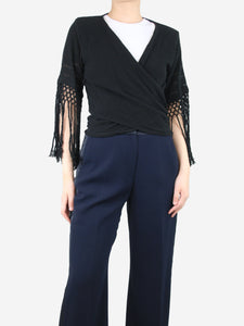 Caravana Black tassel-detail wrap-over shrug - Size UK 10