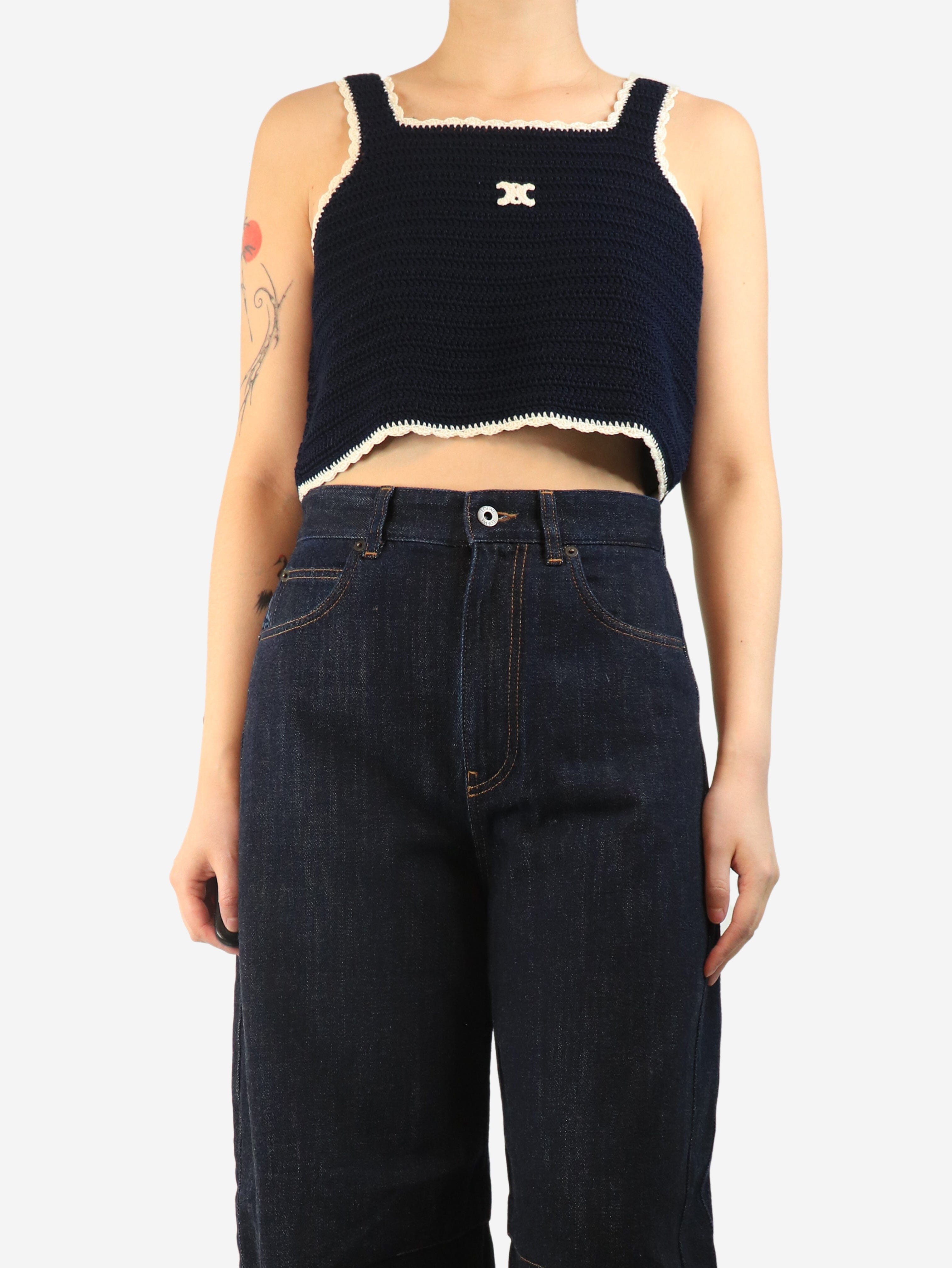 Navy crochet top - size L Tops Celine 