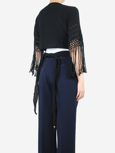 Caravana Black tassel-detail wrap-over shrug - Size UK 10