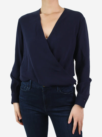 Blue long-sleeved ruched top - size UK 8 Tops Joseph