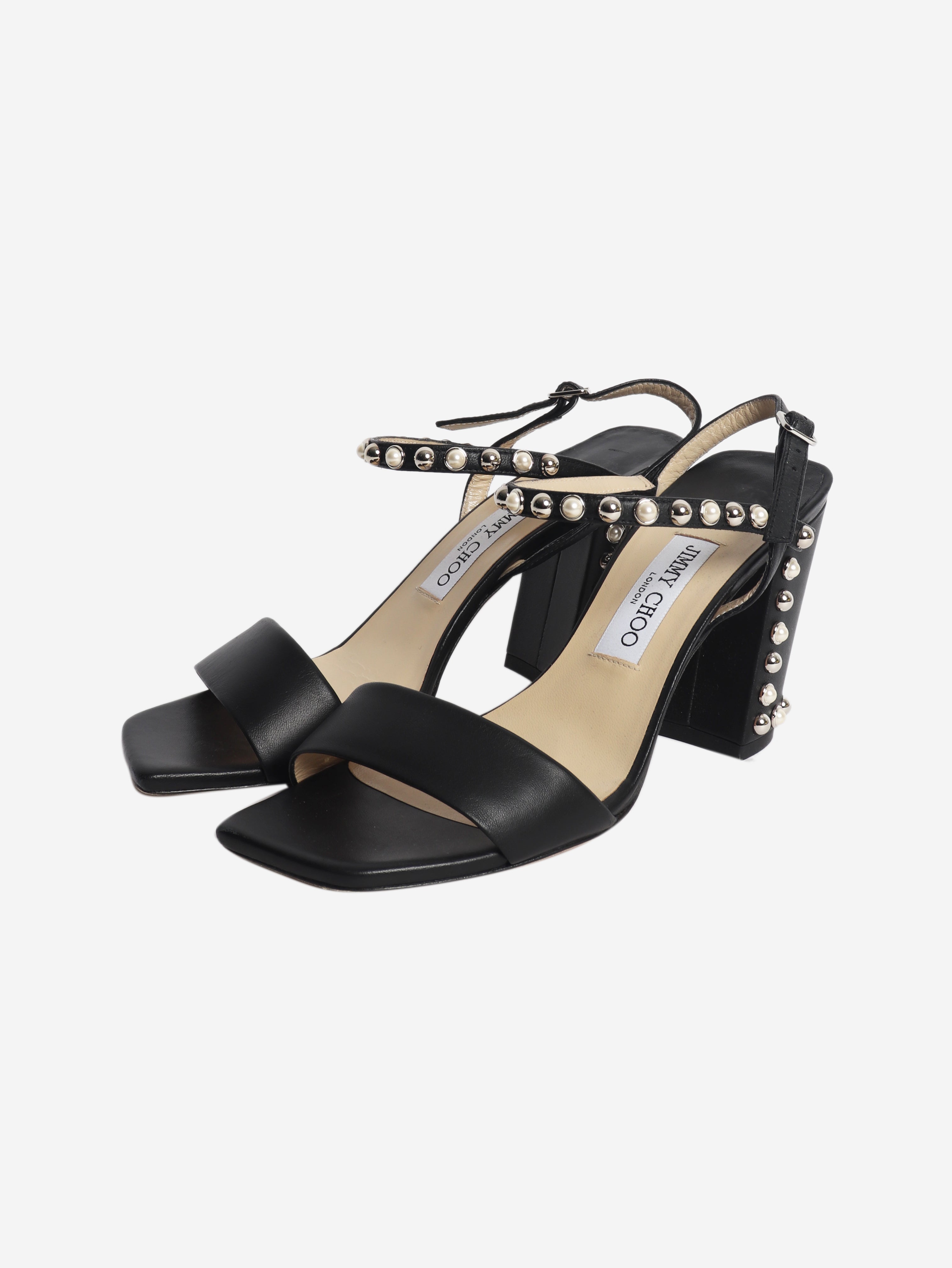 Black studded sandal heels - size EU 39 (UK 6)
