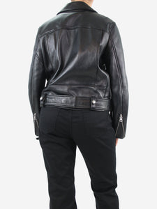Acne Studios Black leather biker jacket - size UK 8