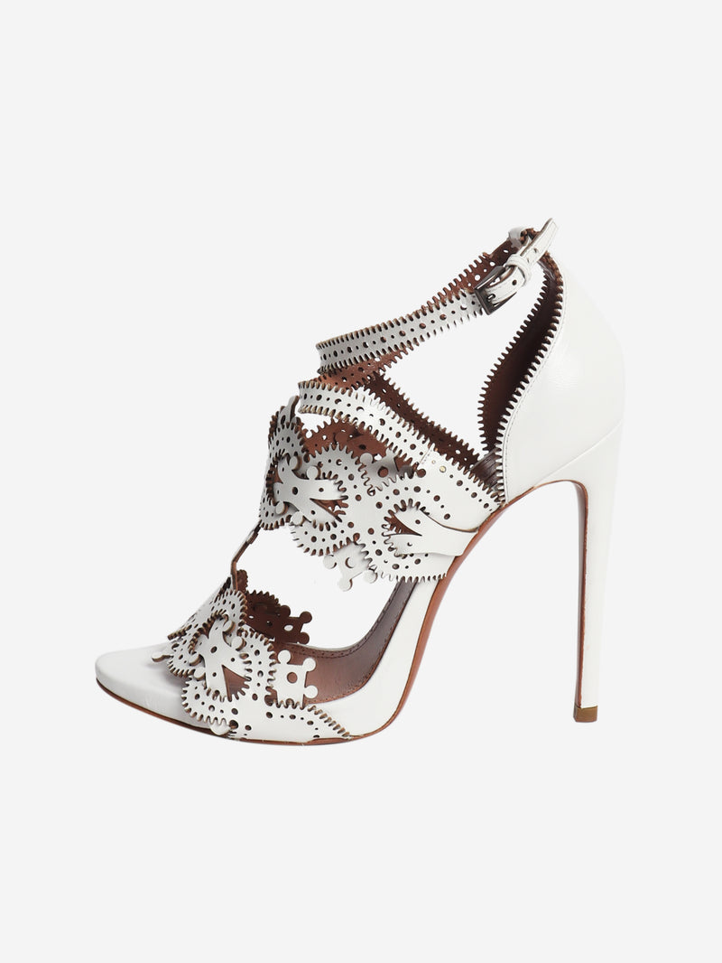 White laser cut leather heels - size EU 38.5 (UK 5.5)