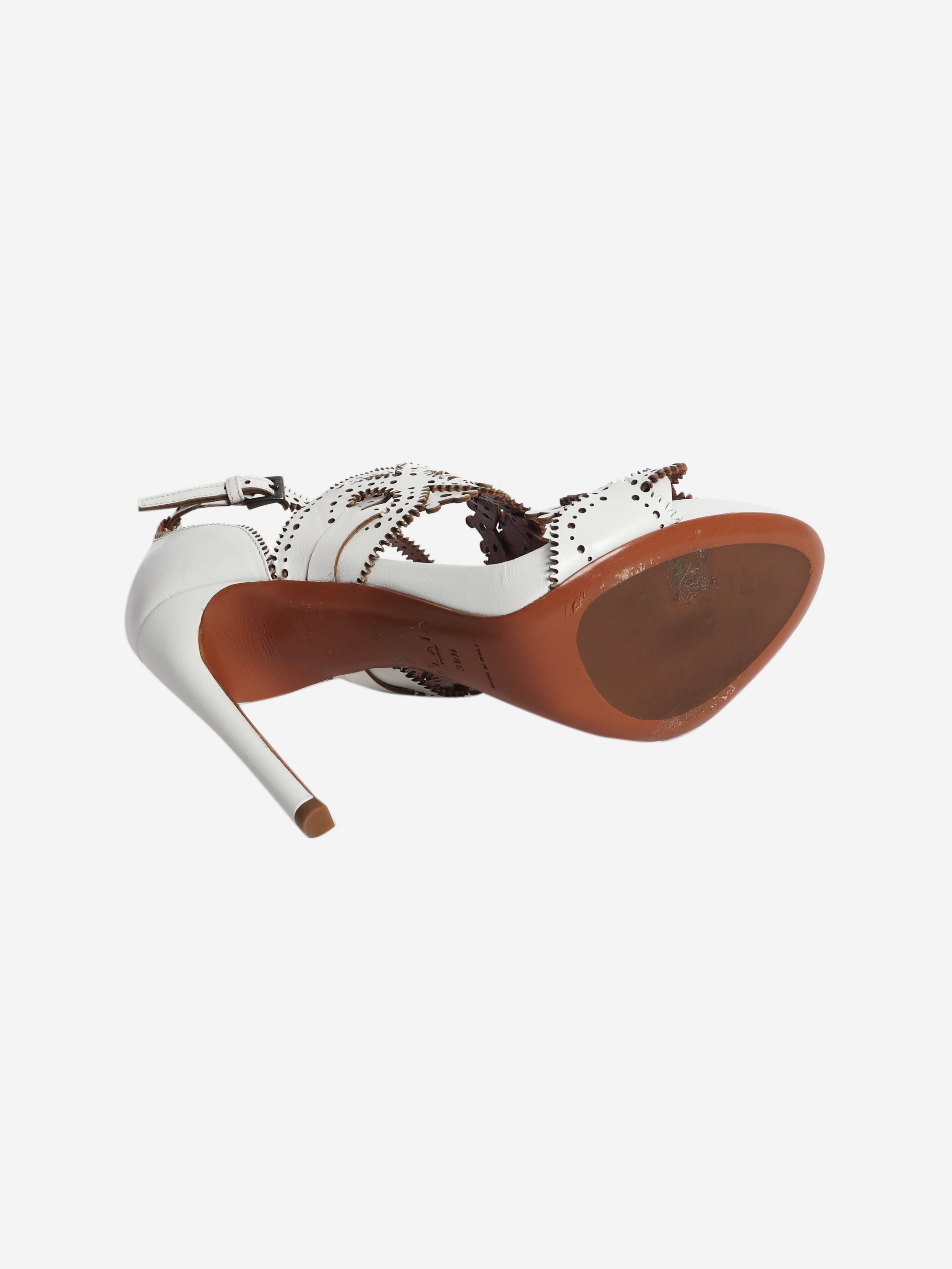 White laser cut leather heels - size EU 38.5 (UK 5.5)