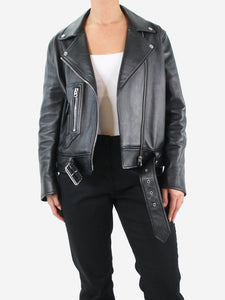 Acne Studios Black leather biker jacket - size UK 8