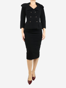 Chanel Boutique Black boucle jacket and midi skirt set - size UK 10