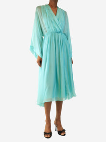 Teal satin ruffled midi dress - size UK 6 Dresses Attic and Barn 