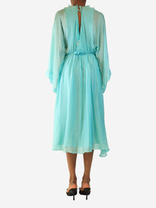 Teal satin ruffled midi dress - size UK 6 Dresses Attic and Barn 