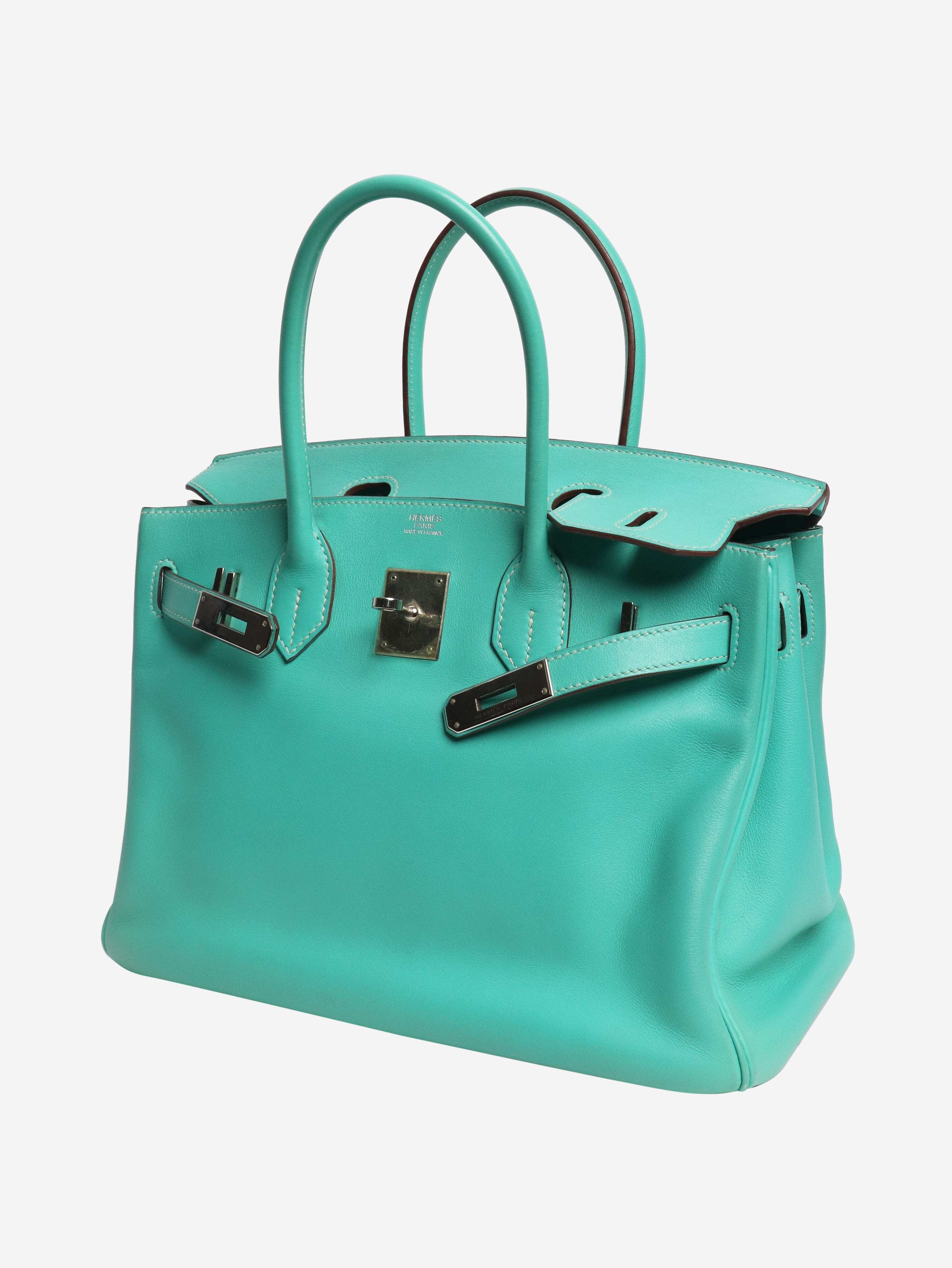 Turquoise 2008 Birkin 30 bag in Swift leather Top Handle Bags Hermes 