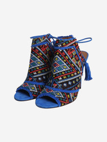 Blue embroidered suede peep toe heels - size EU 38.5 (UK 5.5) Heels Aquazzura 