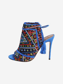 Blue embroidered suede peep toe heels - size EU 38.5 (UK 5.5) Heels Aquazzura 